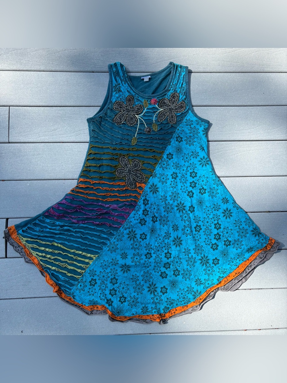 vtg 90s hippie embroidered slashed mini dress - mexicali blues, 100% cotton, lg